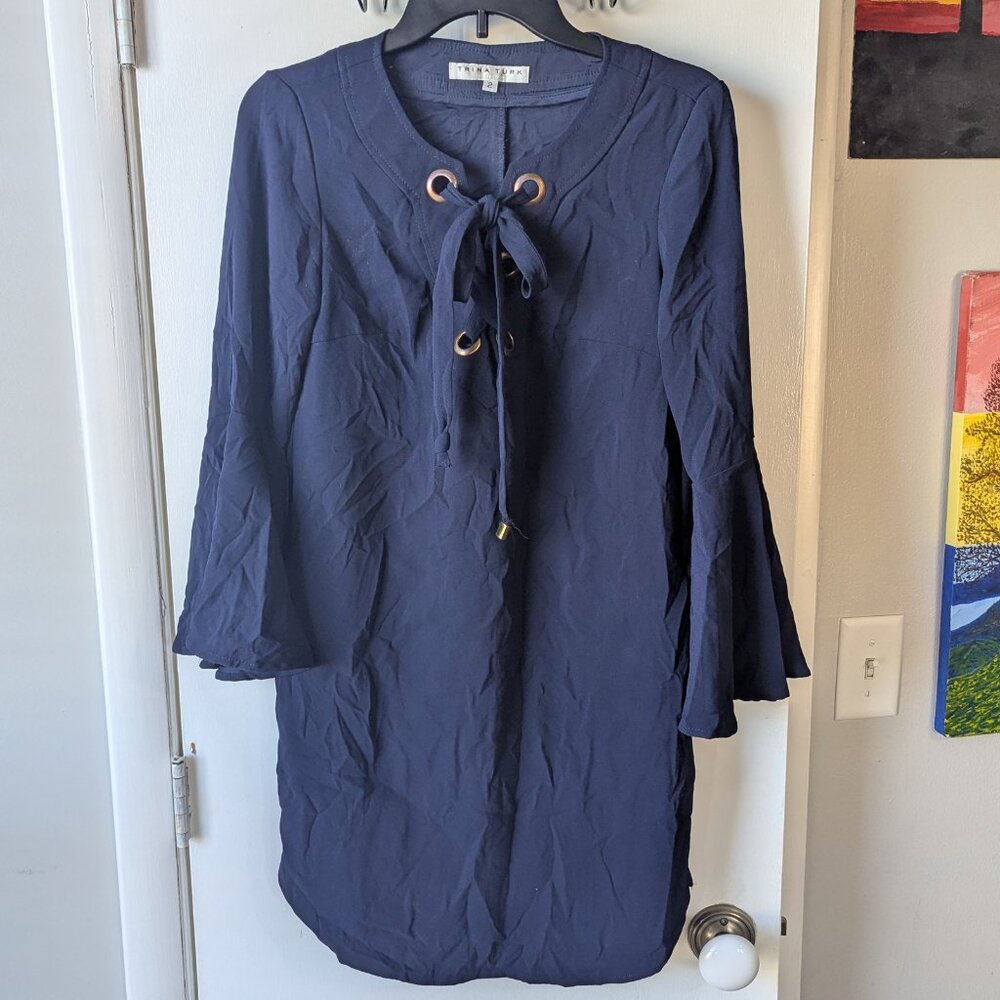 Trina Turk Navy Blue Bell Sleeve Dress Size 2